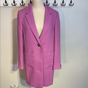 Vibrant Pink  car length coat with Notched Lapel NWT size M